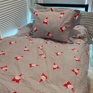 West Elm Festive Santa Twin Bedding Set - Gray and Red